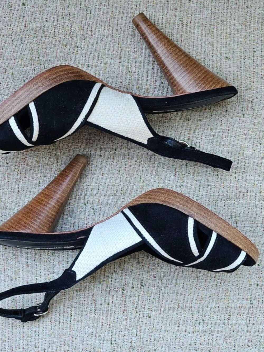 Vintage Via Spiga Ladies Heel Sandal Black/White Suede Upper Shoes Size - Picture 8 of 11